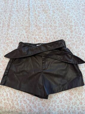 Zara Black High-Waist Faux Leather Shorts with Wrap Detail